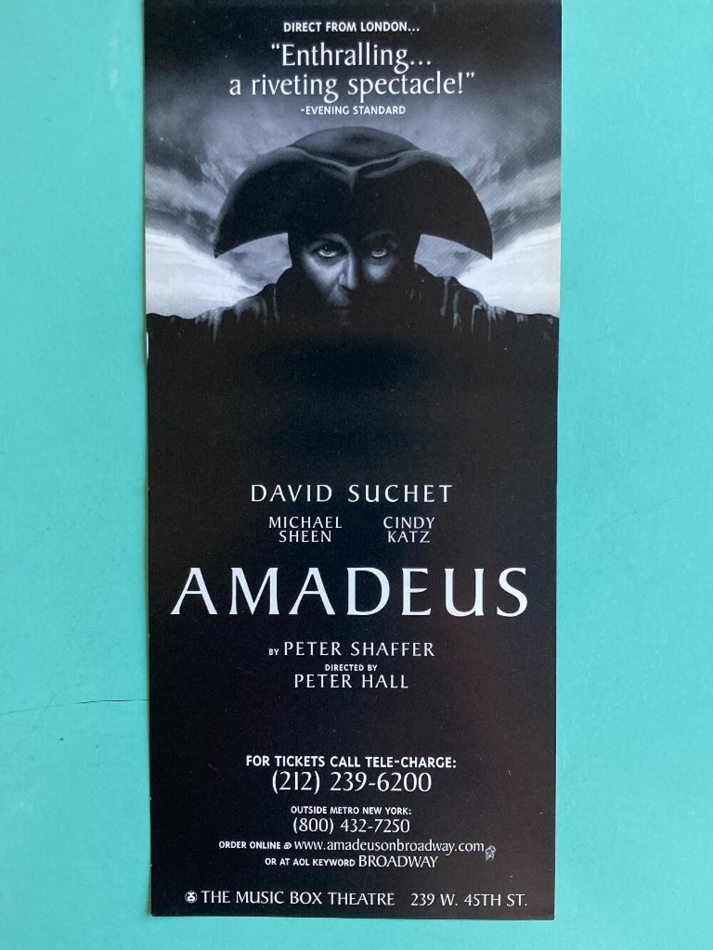 2 Sided Flyer AMADEUS DAVID SUCHET MICHAEL SHEEN 9” X 4” 2000 Broadway Revival